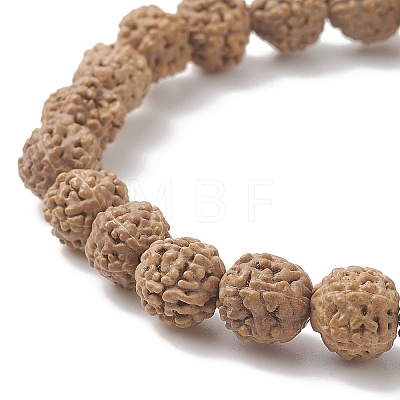 Natural Rudraksha Wood & Alloy Beaded Stretch Bracelet for Women BJEW-JB09145-1
