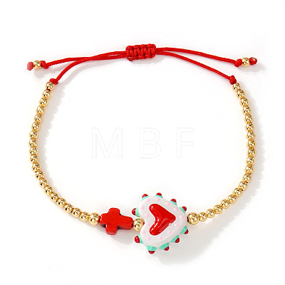 Heart Handmade Lampwork & Cross Synthetic Turquoise Bead Braided Bracelets IA3546-5-1