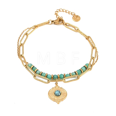 Bohemian 304 Stainless Steel Chain & Natural & Synthetic Gemstone Beads Double Layers Bracelets BJEW-C150-01B-G-1