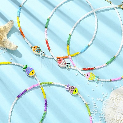 Glass & Brass Beaded Necklaces NJEW-JN06622-1