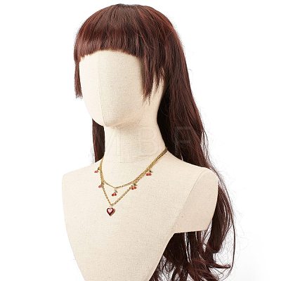 Dainty Heart & Cherry Alloy Enamel Pendant Necklaces Set for Teen Girl Women NJEW-JN03757-1