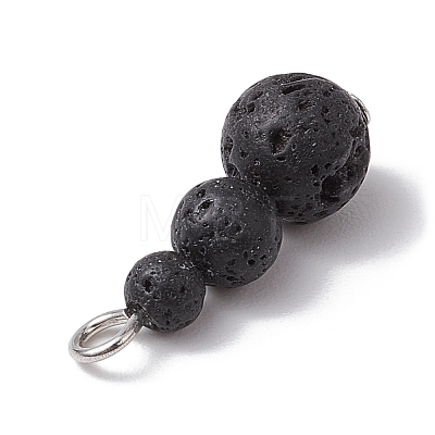 Natural Lava Rock Round Beaded Pendants PALLOY-JF02867-06-1