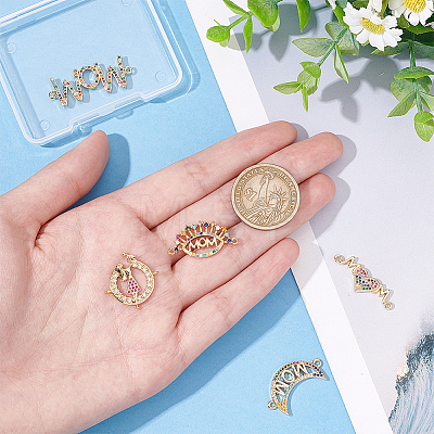  5Pcs 5 Styles Brass Micro Pave Colorful Cubic Zirconia Connector Charms KK-NB0002-81-1