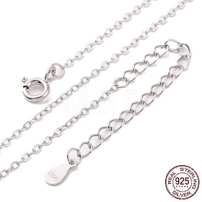 Anti-Tarnish Rhodium Plated 925 Sterling Silver Flat Cable Chain Necklace X-NJEW-A011-01A-P-1