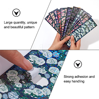 CHGCRAFT 20 Sheets 10 Colors Laser Style Waterproof PVC Rose Stickers DIY-CA0004-89-1