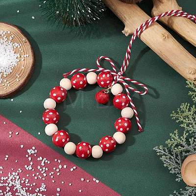 Wreath Wood Beads Pendant Decorations HJEW-TA00302-1
