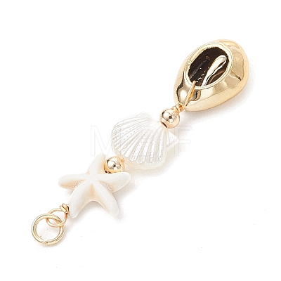 Dyed Synthetic Turquoise Starfish & Electroplated Shell & Imitation Pearl Big Pendants PALLOY-JF03900-1