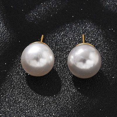 Brass ABS Imitation Pearl Stud Earrings EJEW-B132-01C-G-1