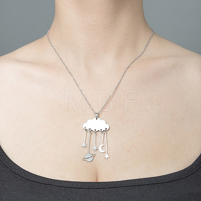 Non-Tarnish 201 Stainless Steel Cloud with Planet Pendant Necklace NJEW-OY001-60-1