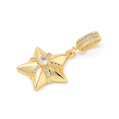 Brass Clear Cubic Zirconia Star European Dangle Charms KK-U044-08G-1