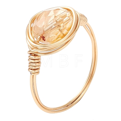 Oval Natural Rose Quartz & Prehnite & Amethyst & Citrine Finger Rings RJEW-JR00802-1