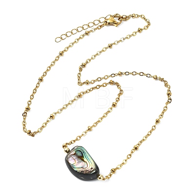Natural Abalone Shell/Paua Shell Nuggets Pendant 304 Stainless Steel Satellite Chain Necklaces for Women NJEW-JN06092-1