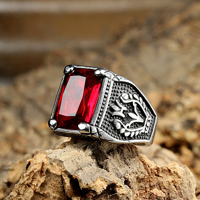 316L Stainless Steel & Cubic Zirconia Men's Vintage Carved Finger Rings FS-WG82D33-04-1