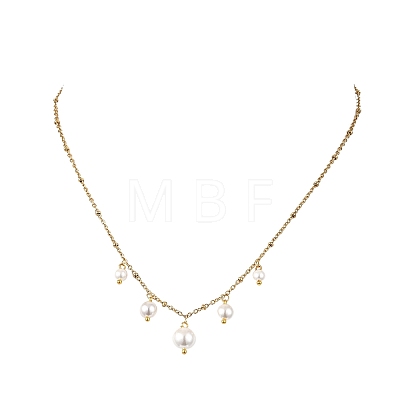 White Round Shell Pearl Pendant 304 Stainless Steel Satellite Chain Necklaces for Women NJEW-JN06100-1