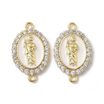 Brass Micro Pave Clear Cubic Zirconia Enamel Oval with Saint Jude Connector Charms KK-L243-11G-A-1
