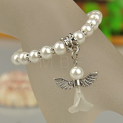 Lovely Wedding Dress Angel Bracelets for Kids BJEW-JB00727-1