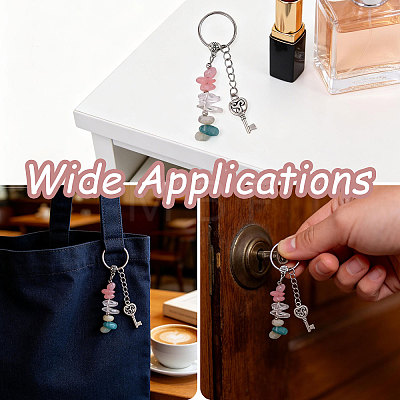 1Pc Gemstone Chip with 201 Stainless Steel Charm Keychains KEYC-CO0001-01A-1