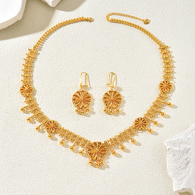 Elegant Brass Flower Tassel Charm Necklace & Earrings Sets for Women WJ2264-1
