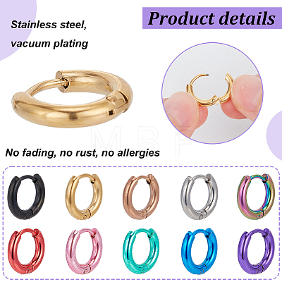 ANATTASOUL 20Pcs 10 Colors 304 Stainless Steel Huggie Hoop Earrings for Women EJEW-AN0003-84-1