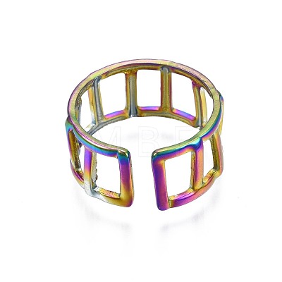304 Stainless Steel Rectangle Cuff Ring RJEW-N038-086-1
