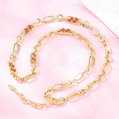 7MM Brass Pave Cubic Zirconia Figaro Chain Necklaces NJEW-D324-05G-01-1