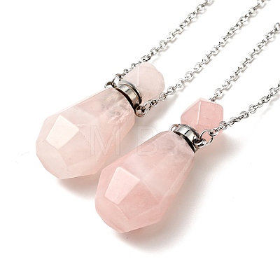 Openable Faceted Natural & Synthetic Mixed Stone Perfume Bottle Pendant Necklaces for Women NJEW-F296-03P-1