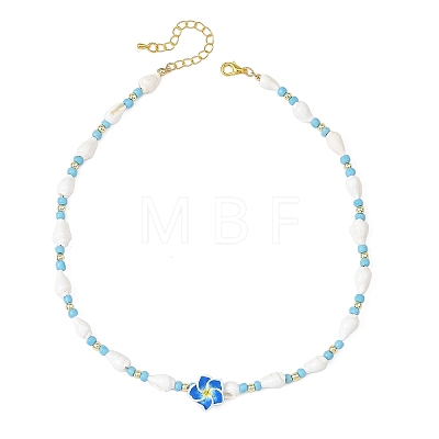 Polymer Clay Flower & Glass & Natural Trumpet Shell Beaded Necklaces for Women NJEW-JN06579-1