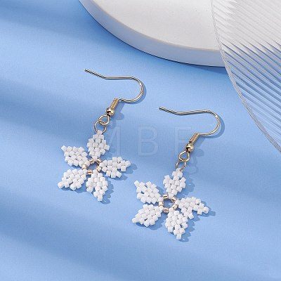 Glass Seed Braided Snowflake Dangle Earrings EJEW-MZ00069-03-1