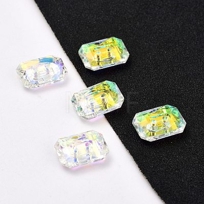 2-Hole Rectangle Glass Rhinestone Buttons BUTT-D001-J-1