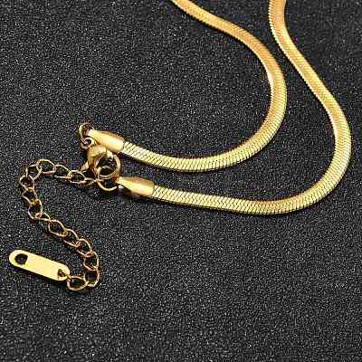 3mm Titanium Steel Flat Snake Chain Necklaces for Men Women NJEW-G160-03G-1