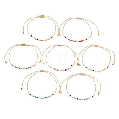 7Pcs 7 Colors Bohemian Adjustable Cylinder Glass Seed Beads Braided Bead Bracelets Set for Women BJEW-MZ00289-1
