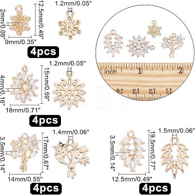 16pcs 4 Style Rack Plating Brass Micro Pave Clear Cubic Zirconia Charms ZIRC-NB0001-85-1
