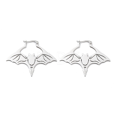 Non-Tarnish 304 Stainless Steel Bat Hoop Earrings for Women EJEW-R156-07P-1