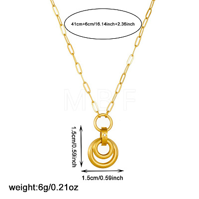 304 Stainless Steel Duo Ring Pendant Paperclip Chain Necklaces for Women WG87DD9-01-1
