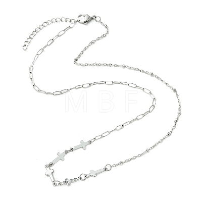 304 Stainless Steel Religion Cross Link Chain Necklaces for Women NJEW-JN06157-1