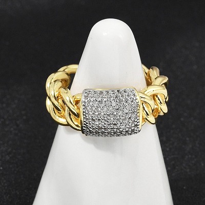 Brass Micro Pave Cubic Zirconia Open Cuff Ring for Women RJEW-F177-03GP-05-1