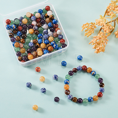 140Pcs 7 Style Natural Mixed Gemstone Round Beads Sets G-CJ0001-48-1