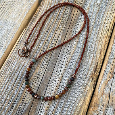 Round Synthetic Turquoise & Glass Seed Beaded Necklaces fow Men FS-WGBCB06-01-1
