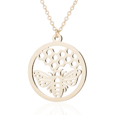 304 Stainless Steel Ring with Bee & Honeycomb Cutout Pendant Necklaces for Women WGD6CCF-01-1