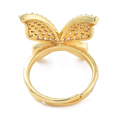 Butterfly Rack Plating Brass Micro Pave Cubic Zirconia Adjustable Rings for Women RJEW-Z059-13G-1