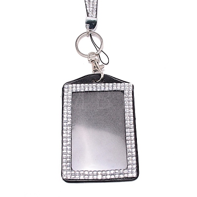 Rectangle PU Leather with Rhinestone Phone Card Holder AJEW-WH0230-48D-1