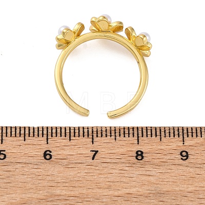 Flower Brass Open Cuff Rings for Women RJEW-G341-01G-1