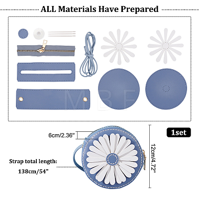 DIY Sew on PU Leather Daisy Flower Pattern Round Multi-Use Crossbody/Shoulder Bag Making Kits DIY-WH0297-56A-1