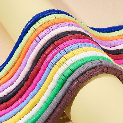 14 Strands 14 Colors Flat Round Handmade Polymer Clay Beads CLAY-SZ0001-14-1