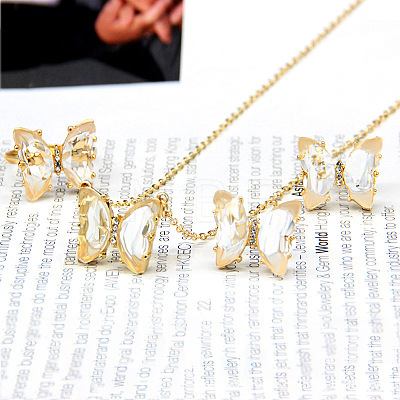 Butterfly Alloy Glass Pendant Necklaces & Stud Earrings & Rings Sets for Women WG31995-16-1