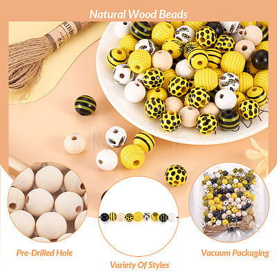 Kissitty DIY Bee Wooded Ornaments Kit DIY-KS0001-28-1