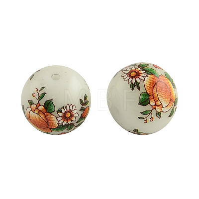 Flower Picture Glass Beads GFB-R004-14mm-M-1