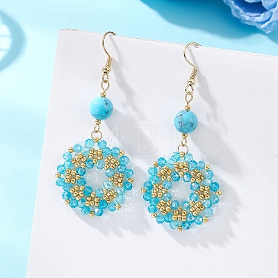 Flower Handmade Glass Seed Beads Dangle & Drop Earrings EJEW-MZ00679-03-1