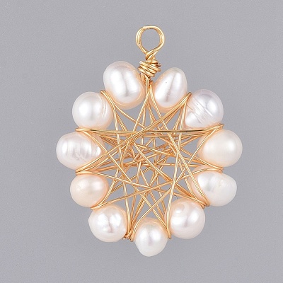 Handmade Natural Cultured Freshwater Pearl Pendants X-PALLOY-JF00398-1