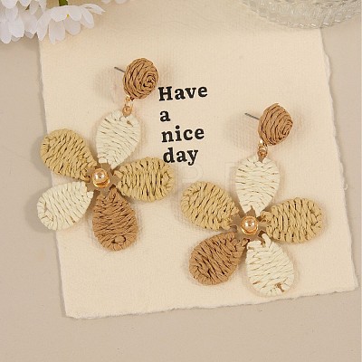 Bohemian Style Flower Alloy Raffia Dangle Stud Earrings FS-WGE633D-01-1
